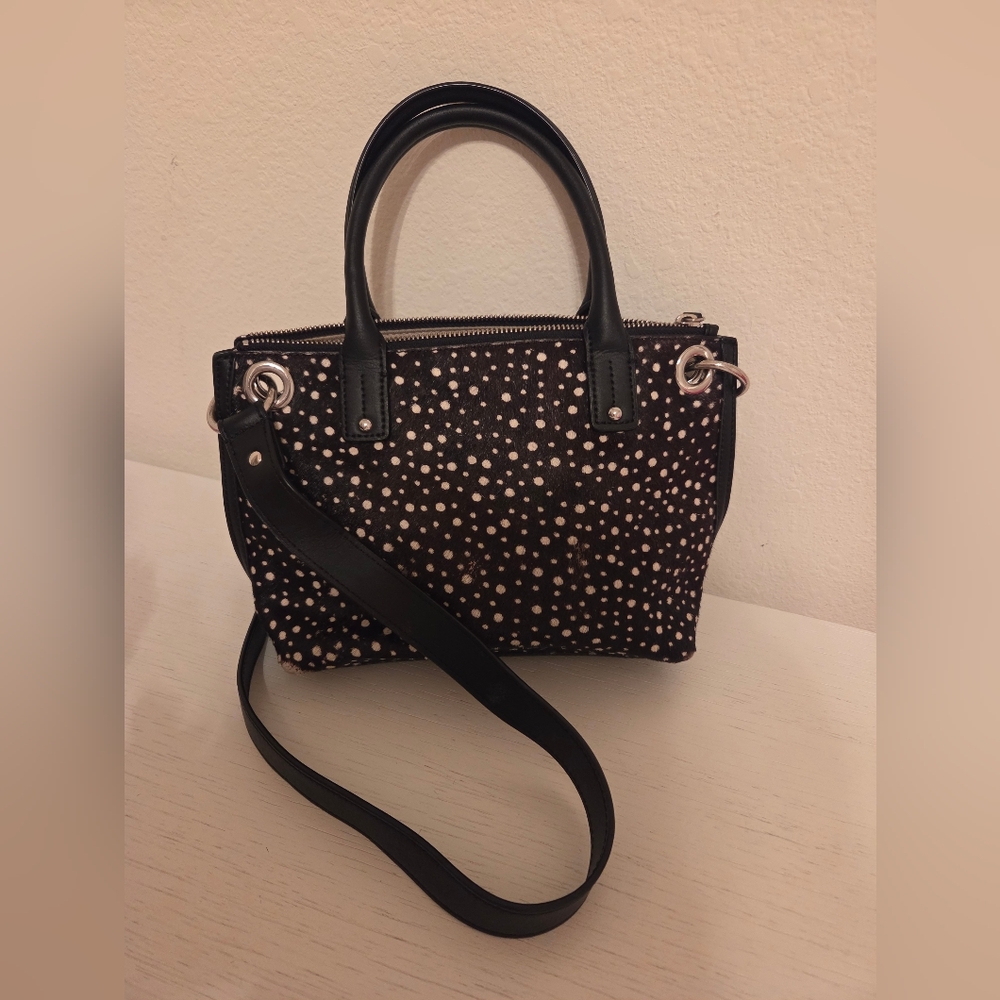 Talbots Leather Calf Hair Polka Dot Leopard Tote Bag, Purse, Crossbody